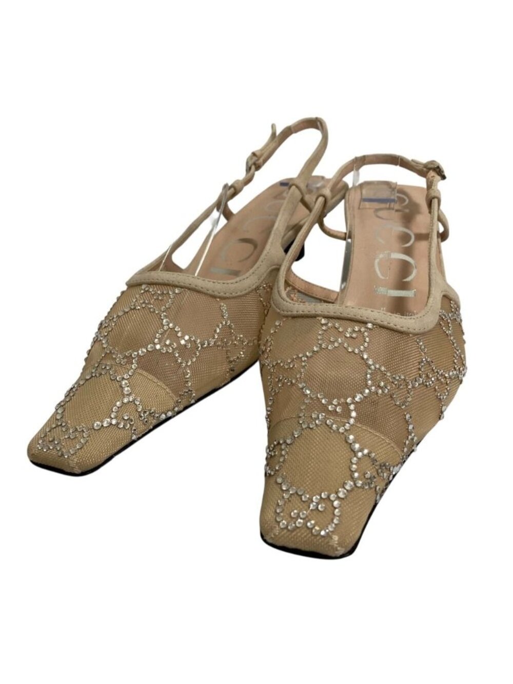 Gucci GG Crystal Slingback Pumps Mules Beige Spring Summer Fall Winter Heels